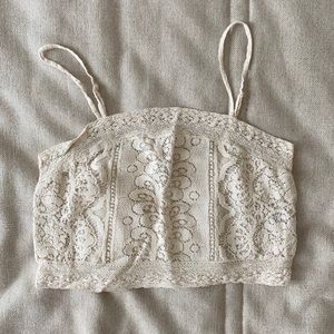 Lace crop top with adjustable straps // CREAM